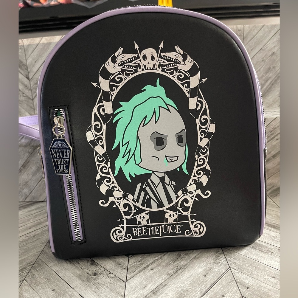 Beetlejuice Bioworld Cartoon Chibi Character Sandworm Striped Mini Backpack Bag
